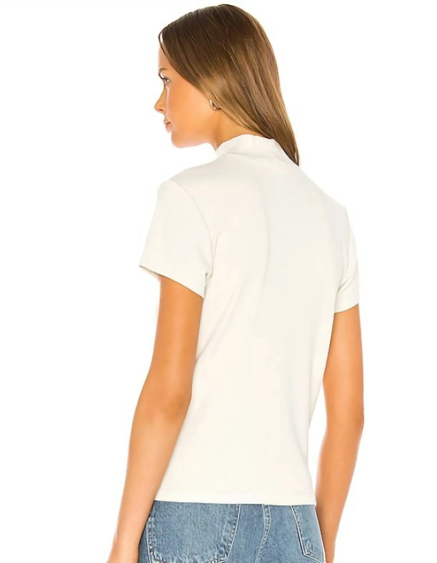 Agolde - Mock Neck Short Sleeve Ribbed Cotton Knit Top