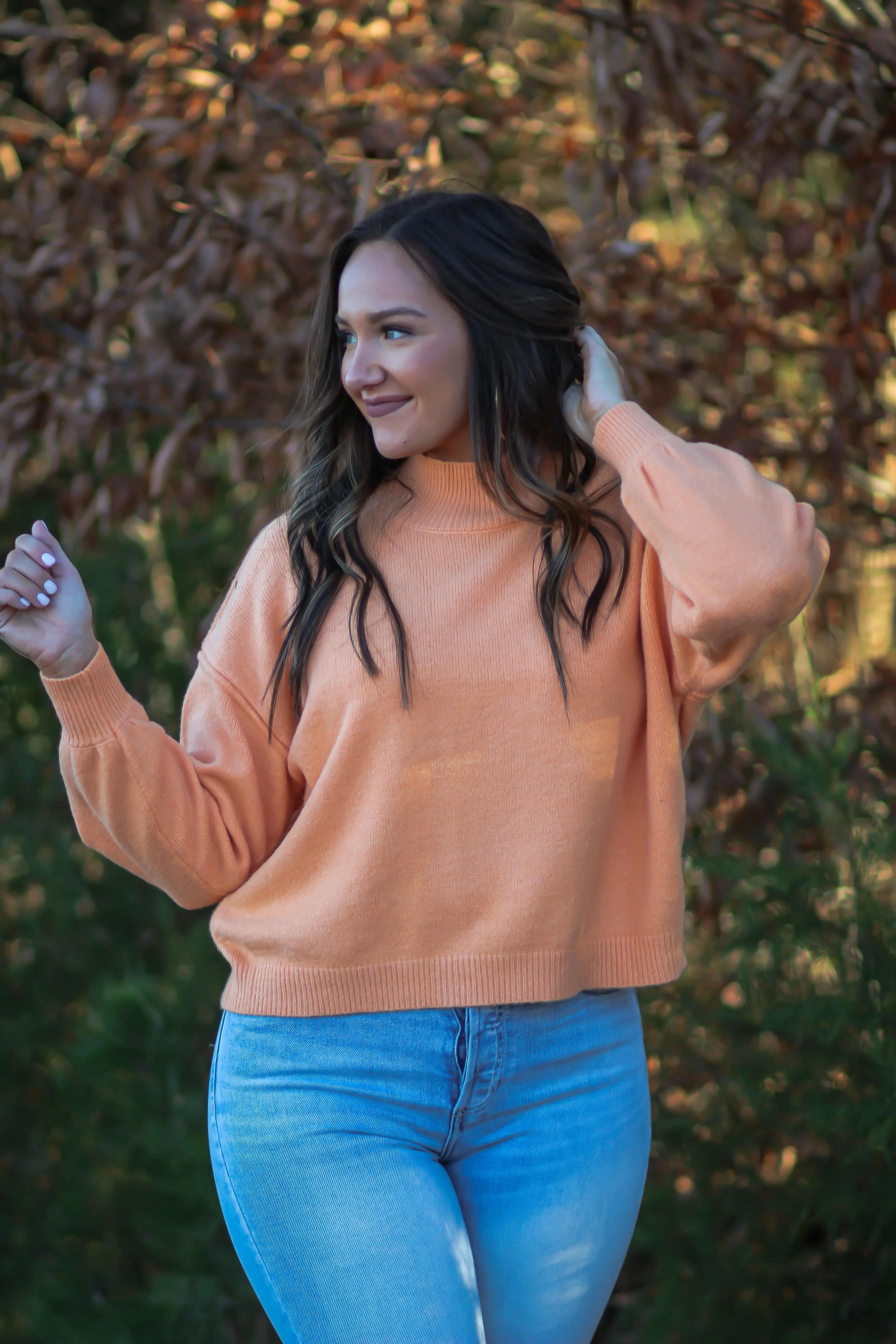 Apricot Soft Knit Mock Neck Sweater