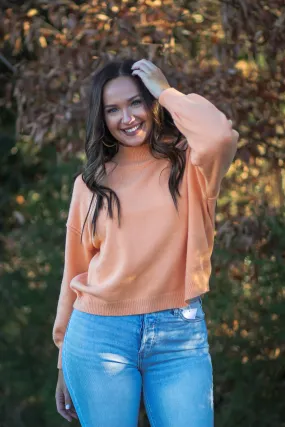 Apricot Soft Knit Mock Neck Sweater