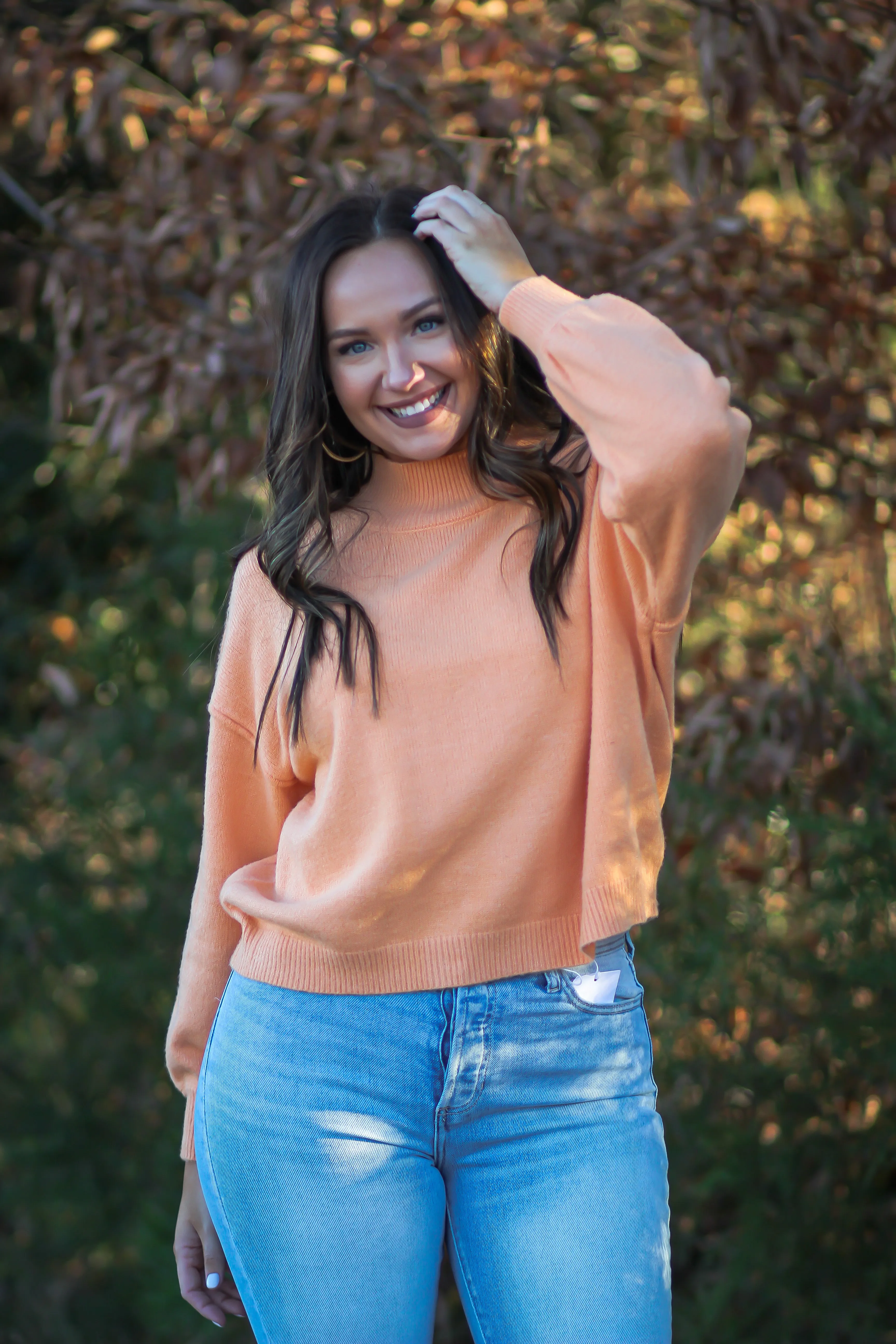 Apricot Soft Knit Mock Neck Sweater