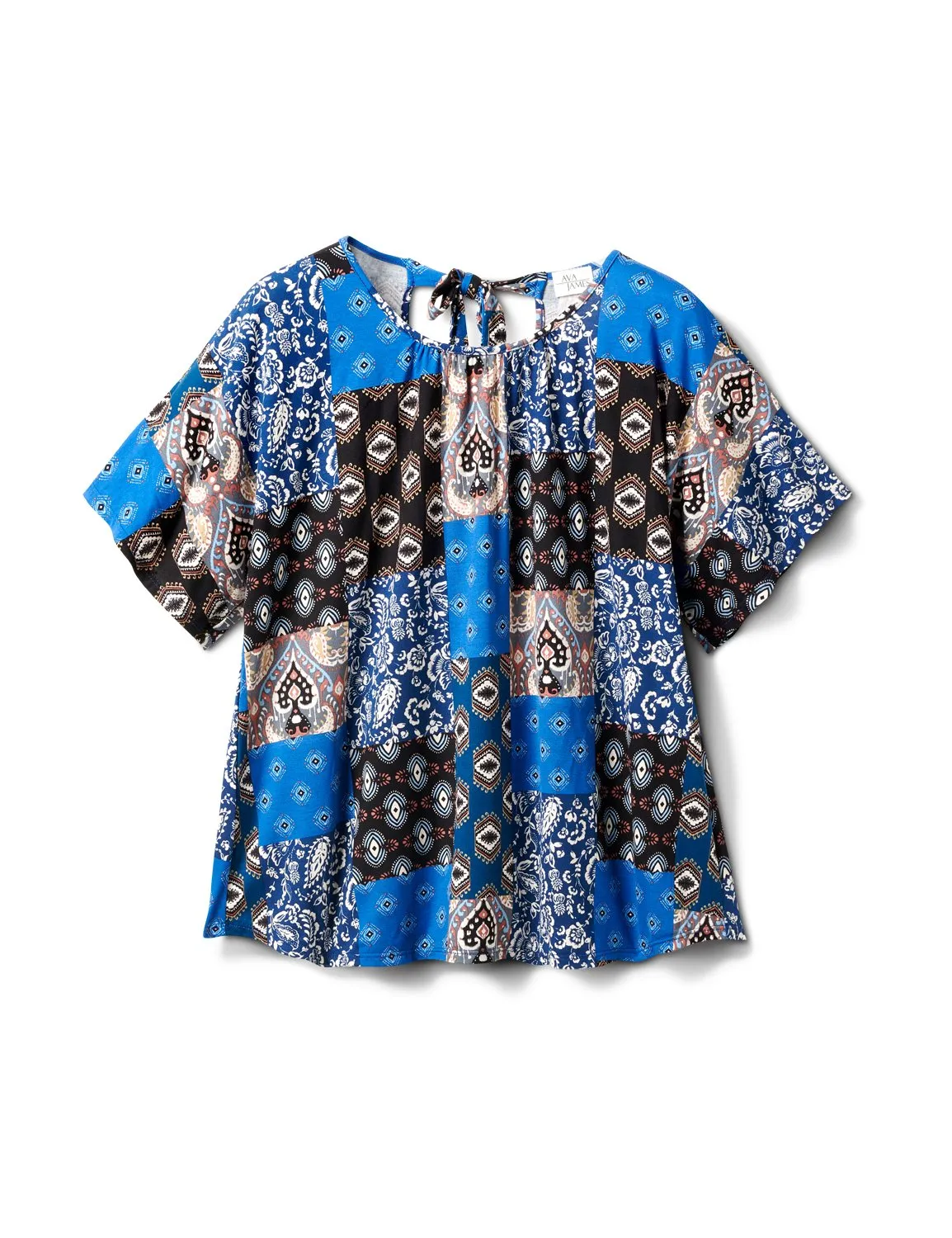 Back Self Tie Patchwork Knit Top