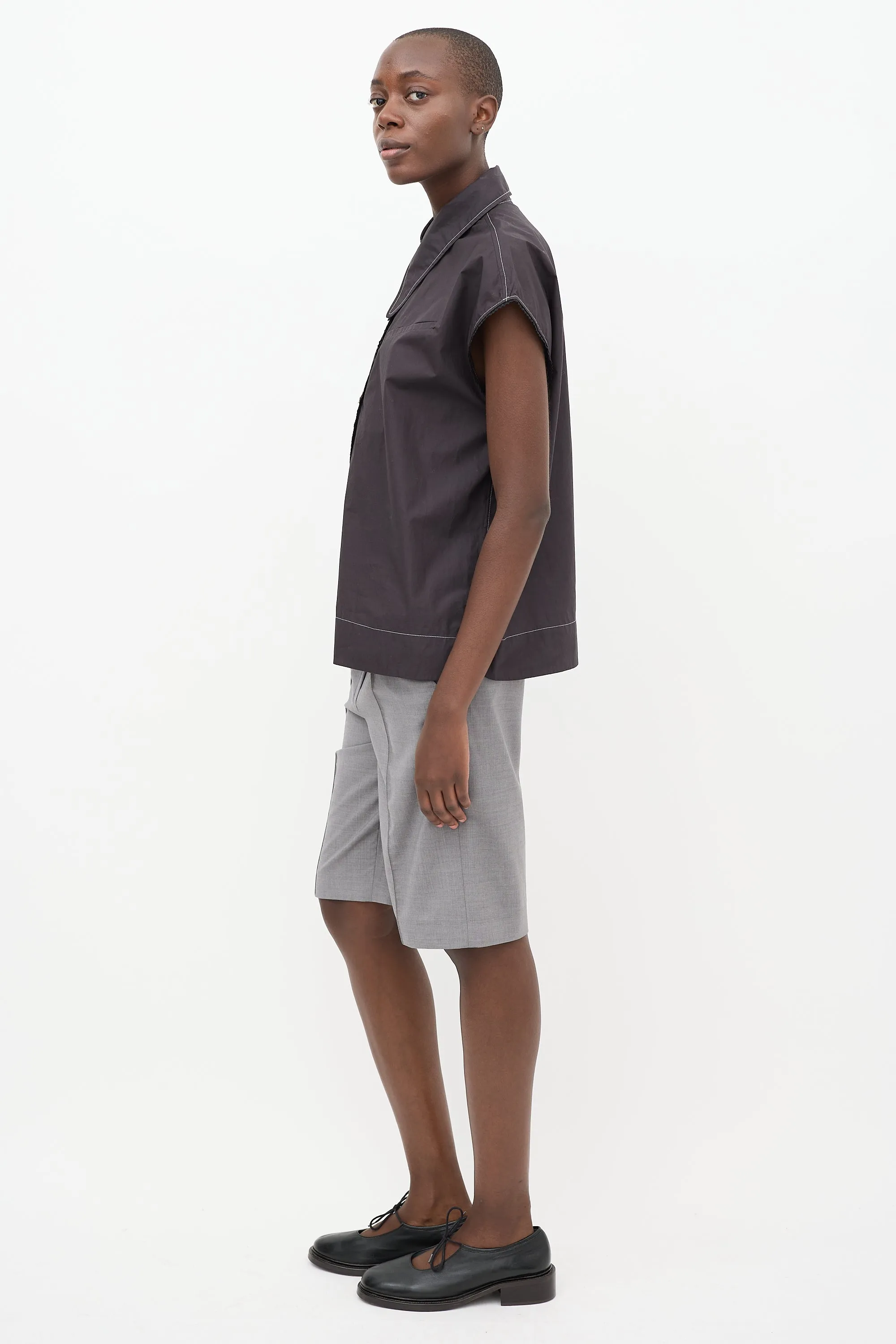 Black Cotton Poplin Sleeveless Diamond Shirt