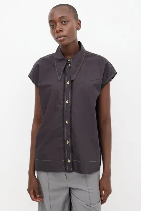 Black Cotton Poplin Sleeveless Diamond Shirt