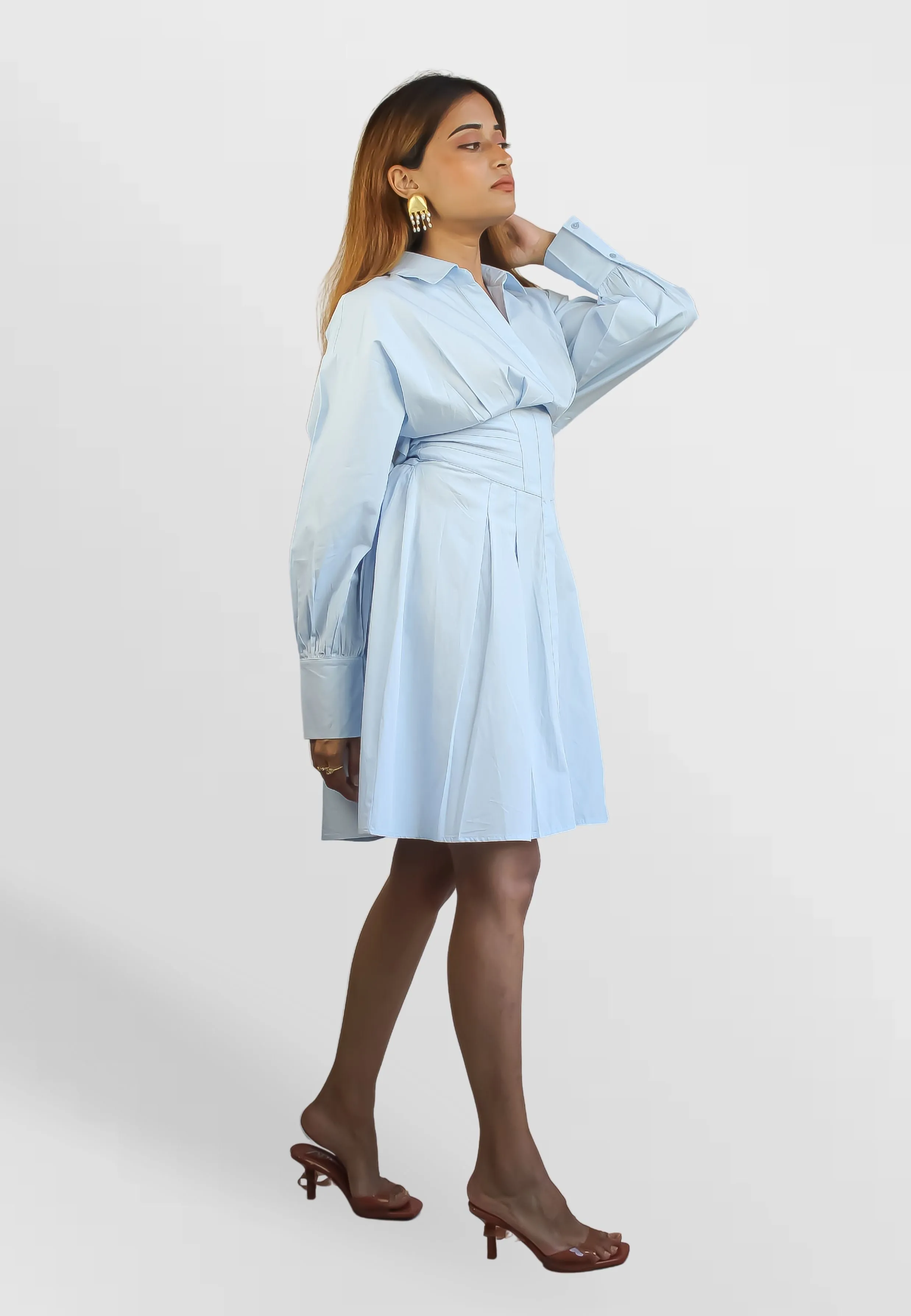 Blue Corset Poplin Dress