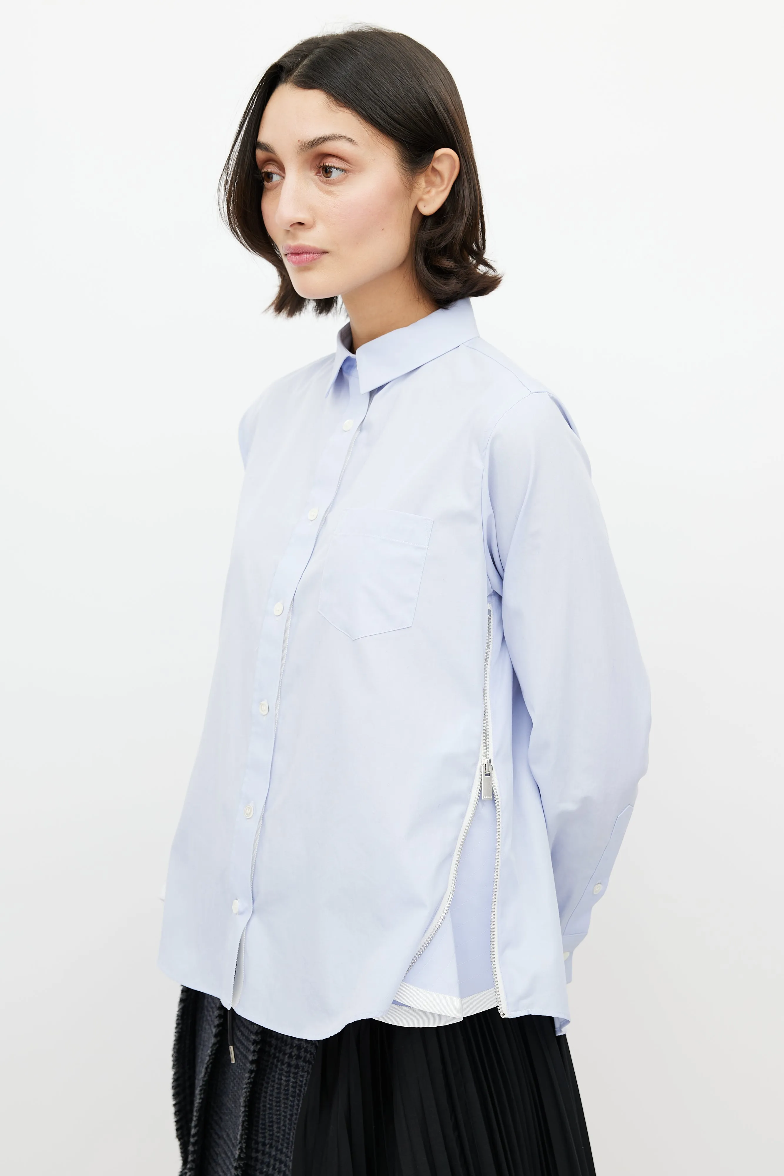 Blue Poplin Zip Shirt