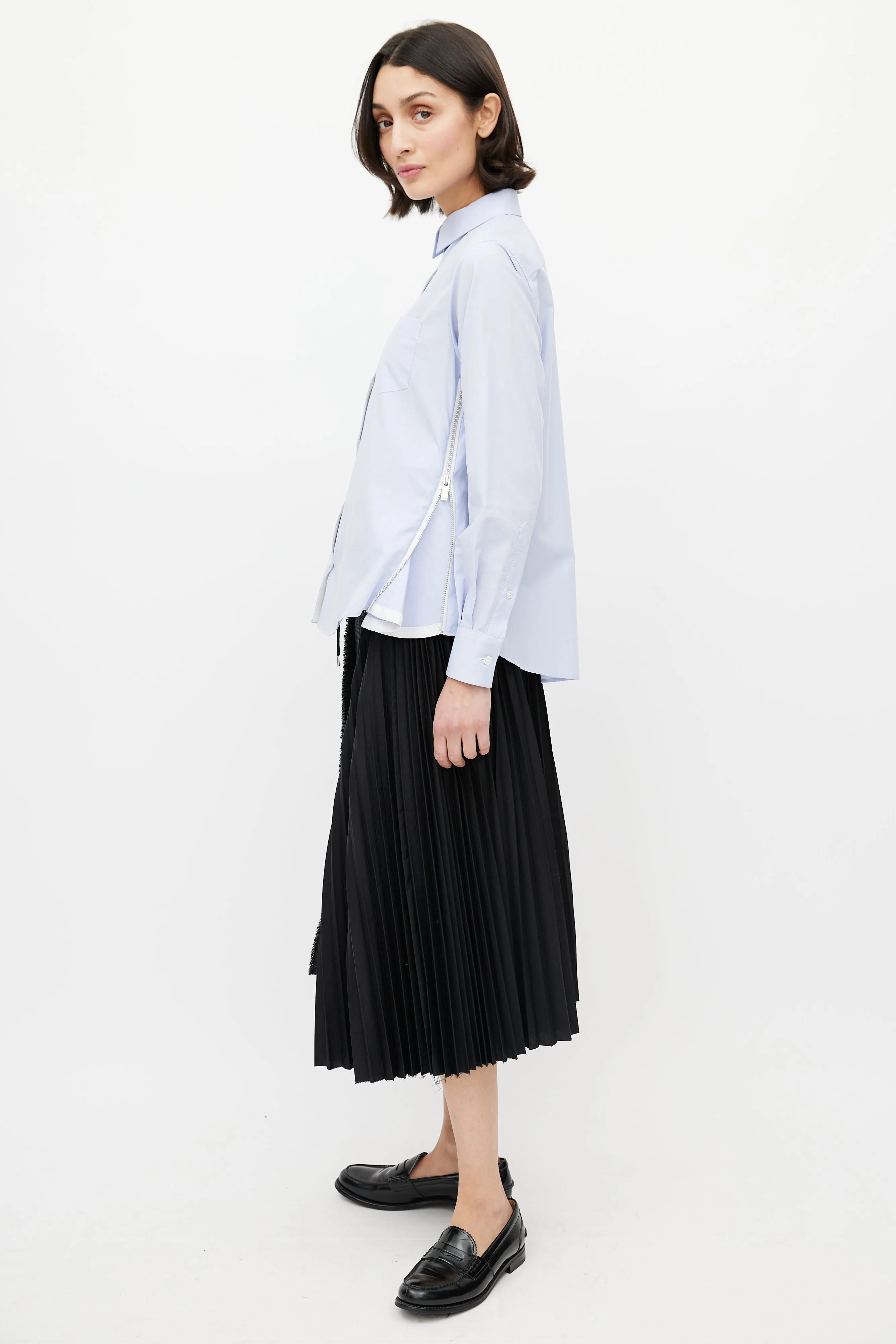 Blue Poplin Zip Shirt
