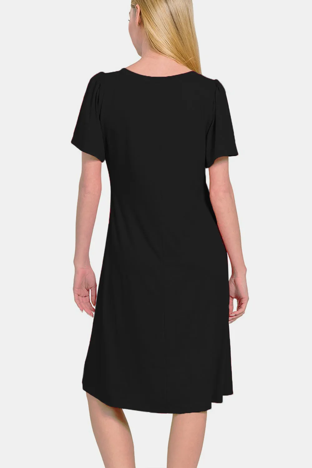 Brushed DTY Microfiber Ruffle Sleeve Dress