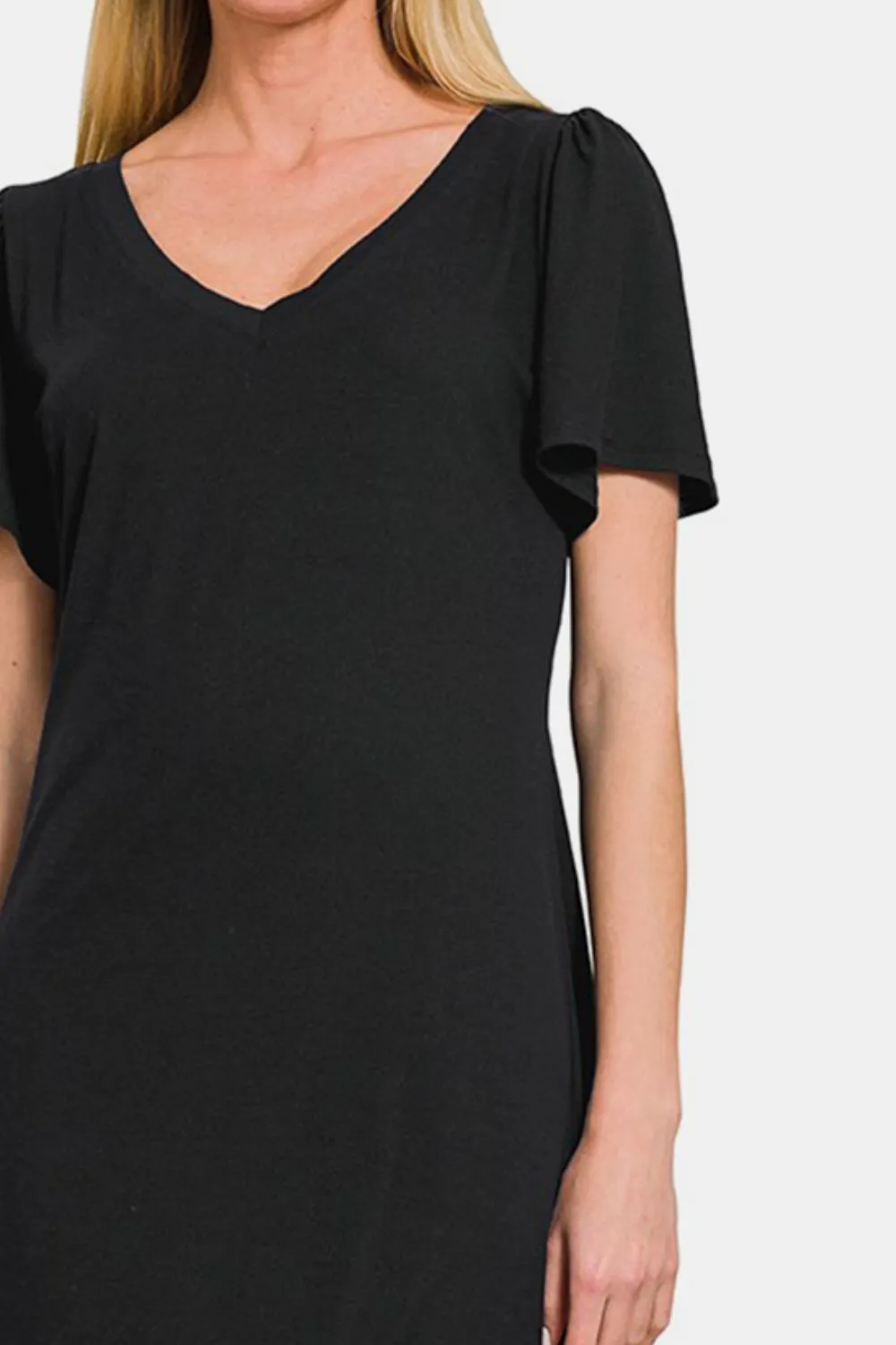 Brushed DTY Microfiber Ruffle Sleeve Dress