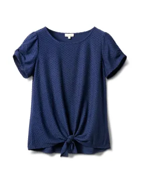 Clip Dot Tie Front Knit Tee