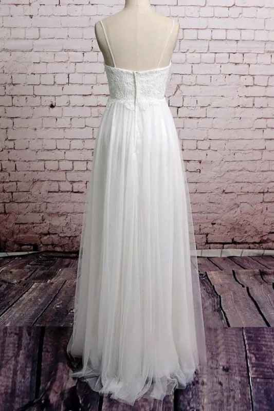 Empire Spaghetti Strap Lace Tulle Wedding Dress