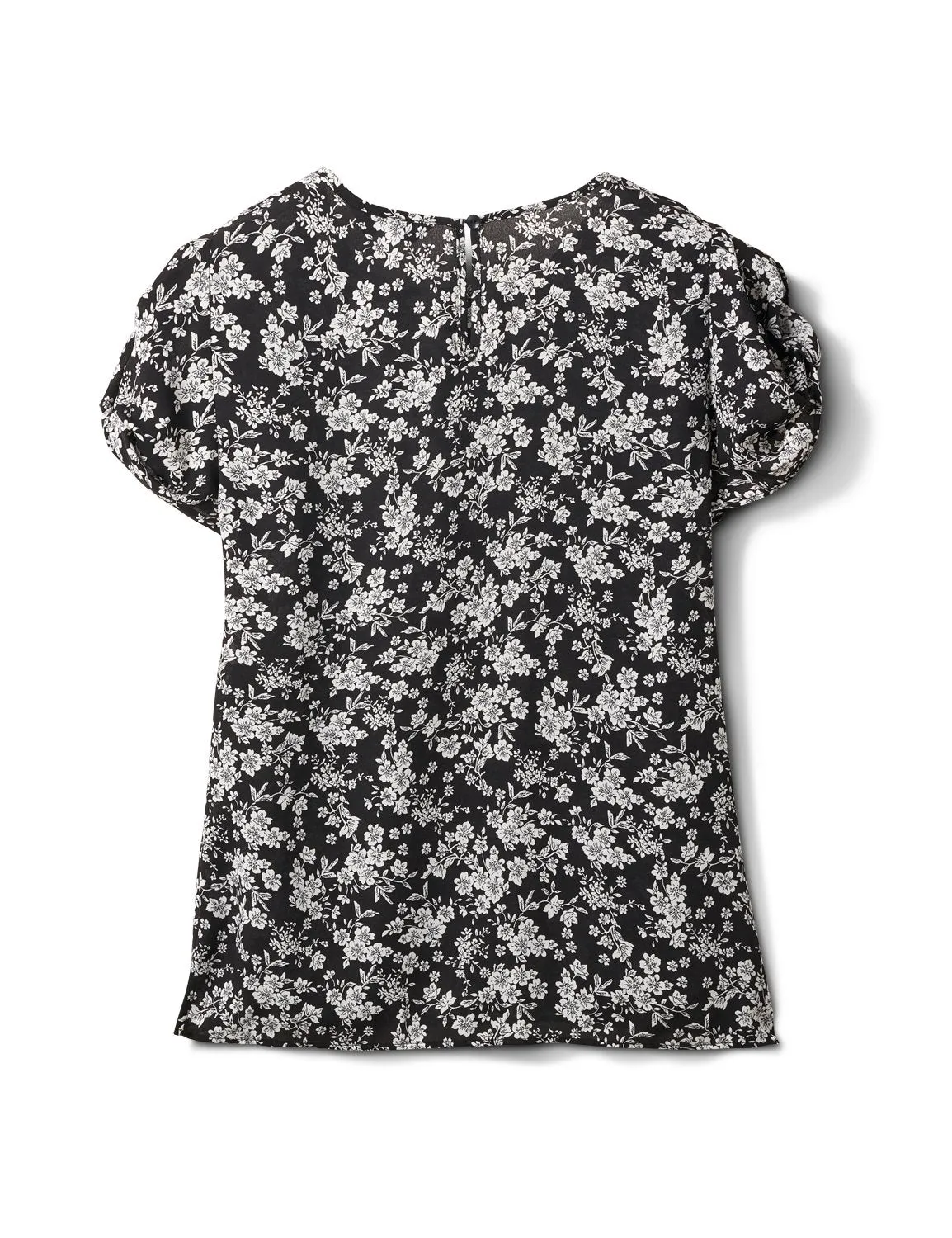 Keyhole Back White and Black Floral Blouse