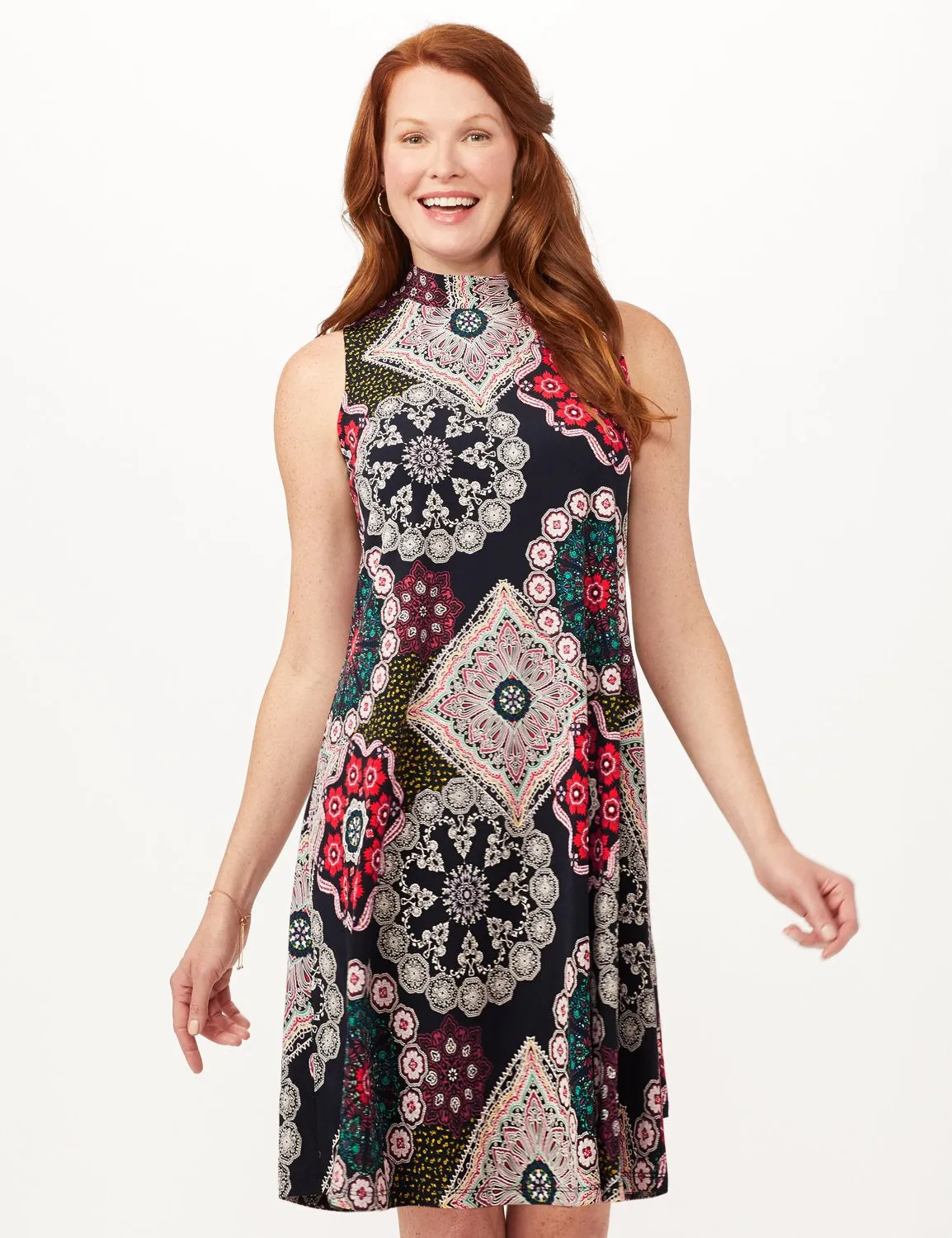 Medallion Puff Print Swing Dress