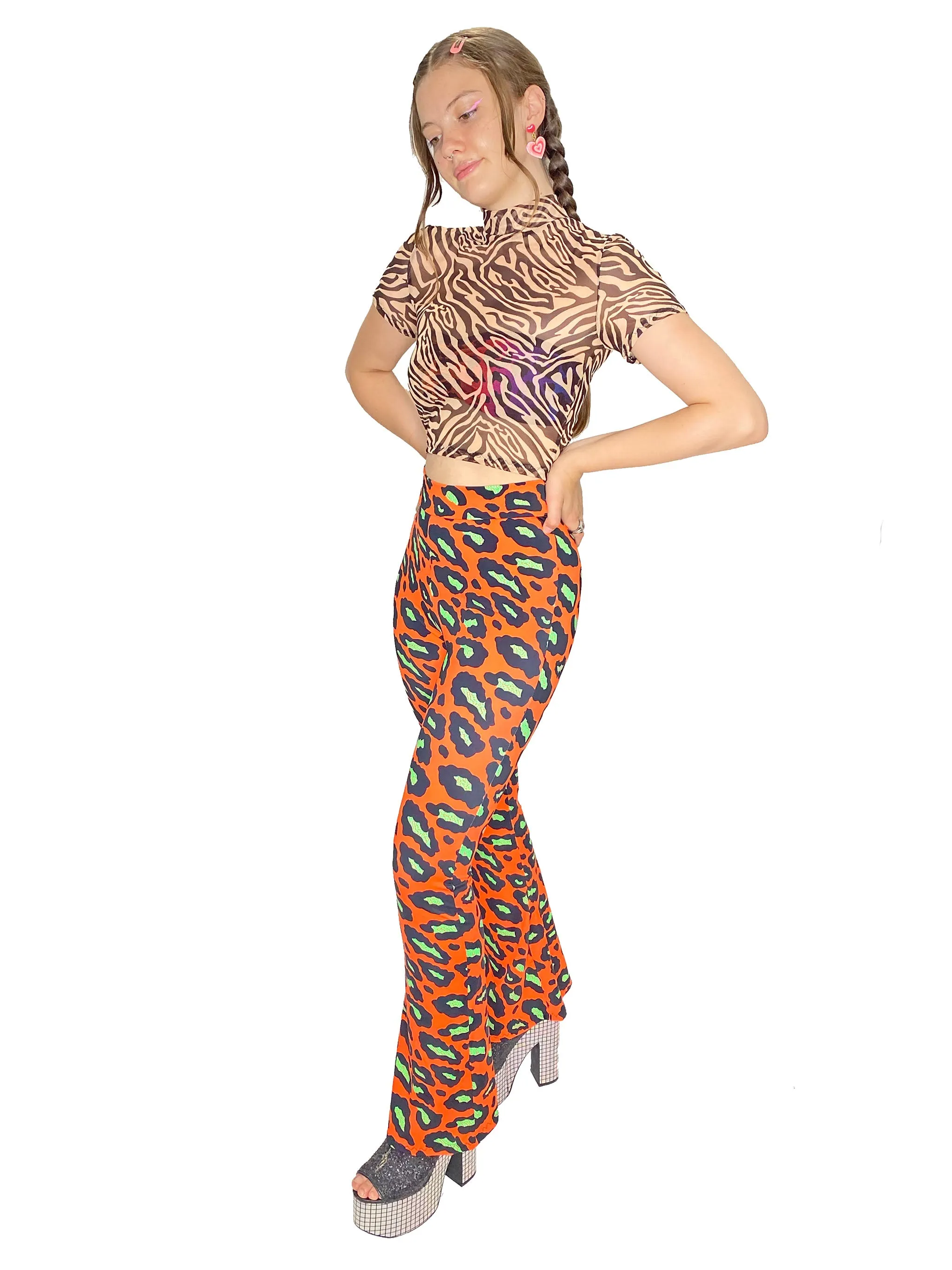 Nude Zebra Mesh Mock Crop Top