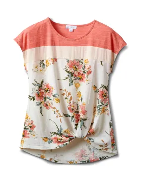 Pre-Order Floral Stripe Mix Knot Front Knit Tee