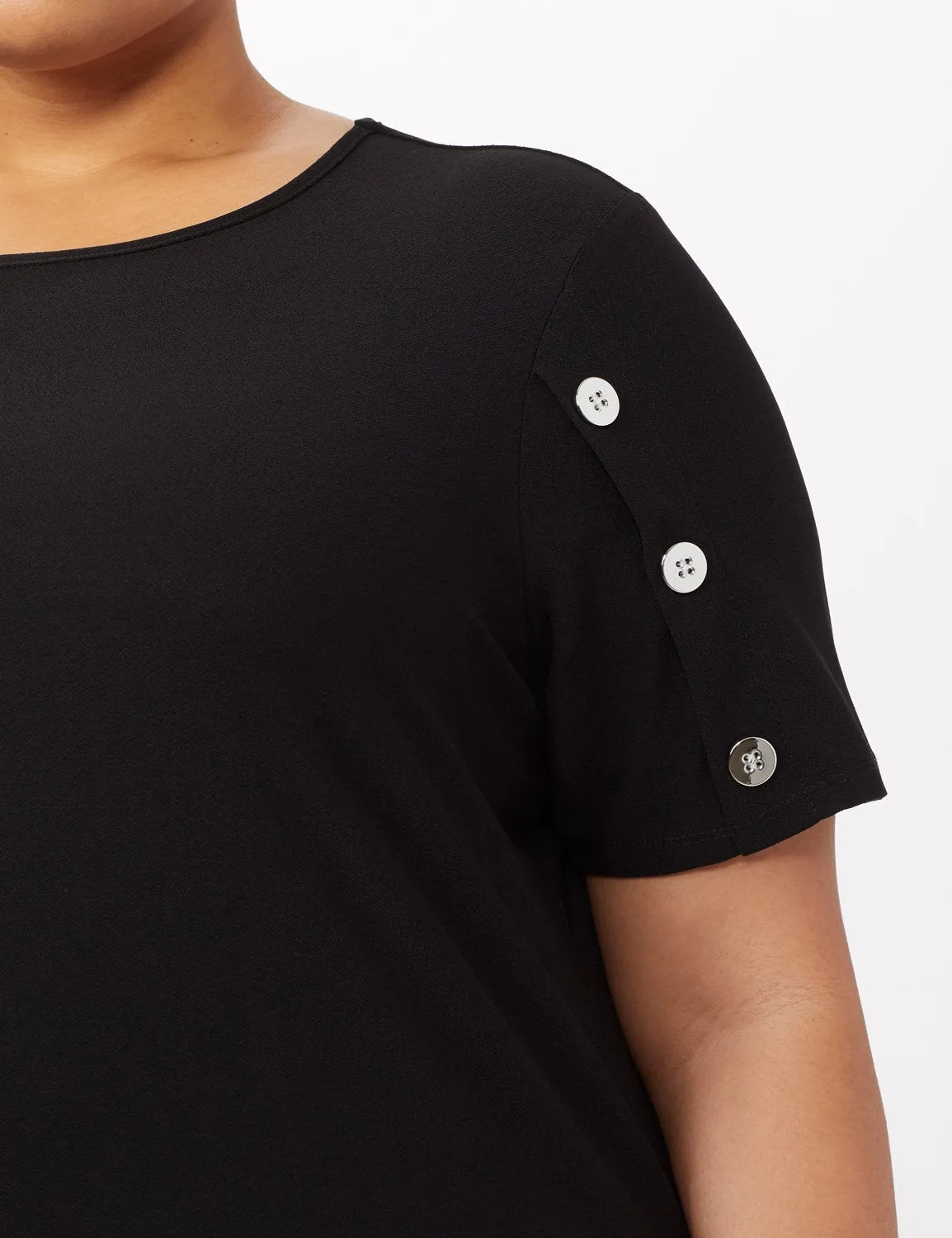 Three Button Crepe Tee Knit Top - Plus