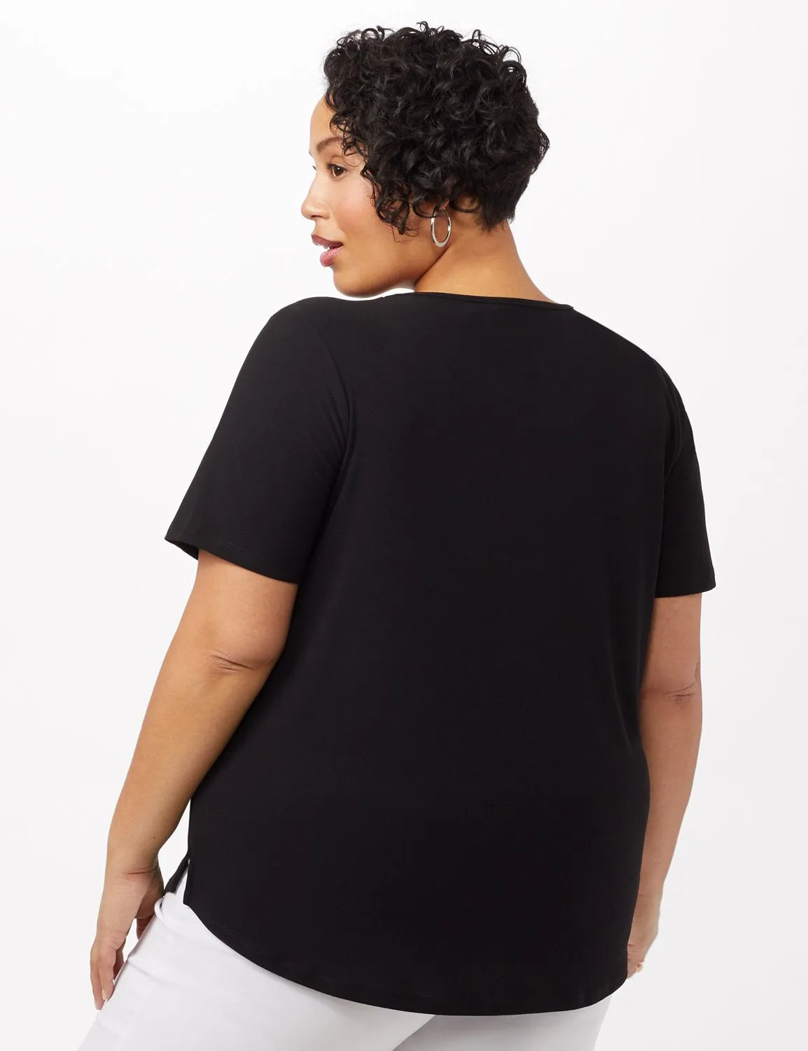 Three Button Crepe Tee Knit Top - Plus