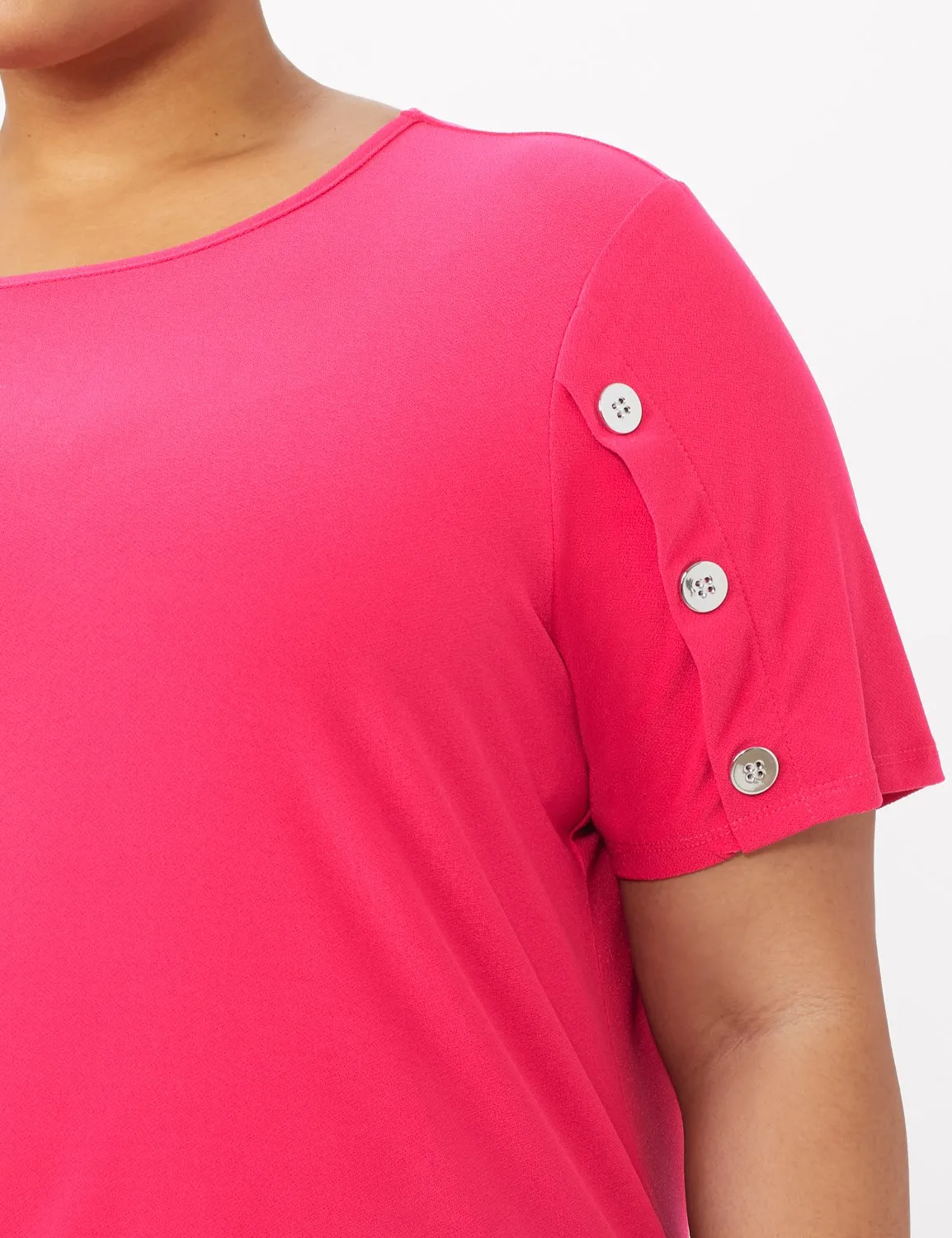 Three Button Crepe Tee Knit Top - Plus