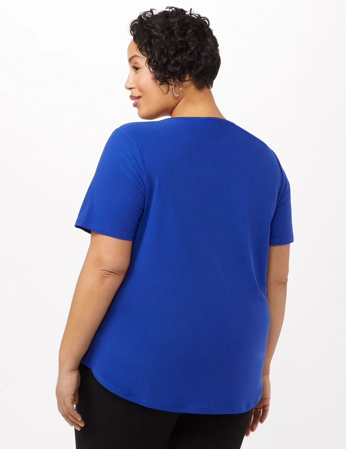 Three Button Crepe Tee Knit Top - Plus