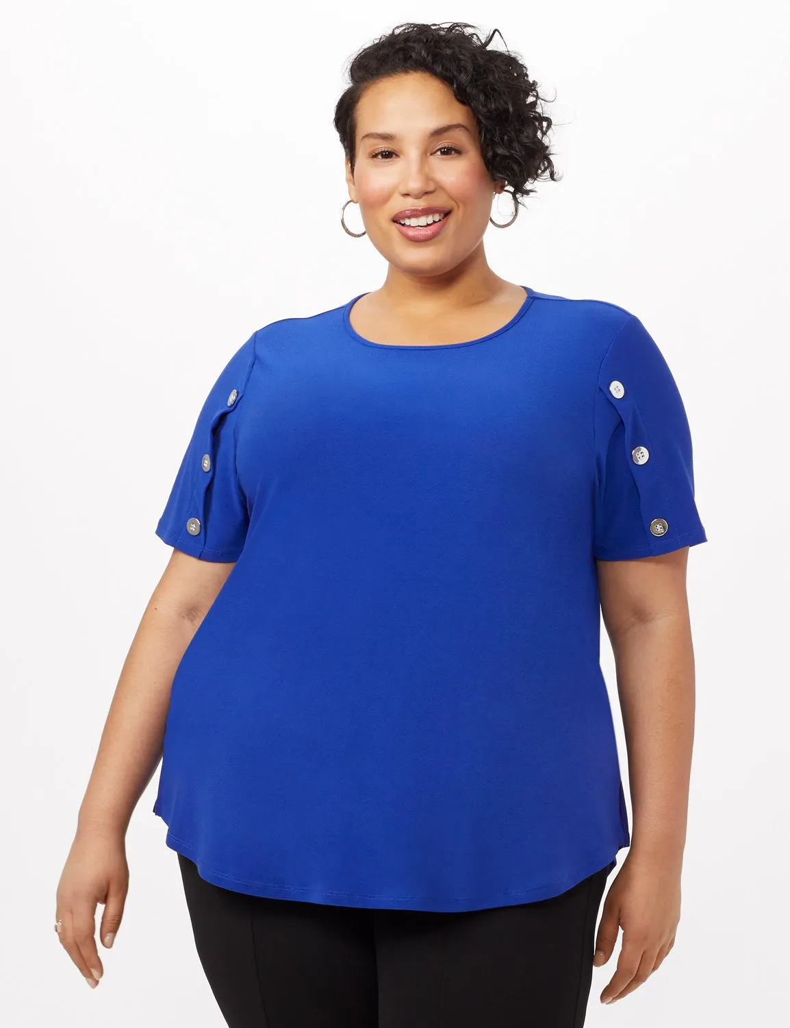 Three Button Crepe Tee Knit Top - Plus