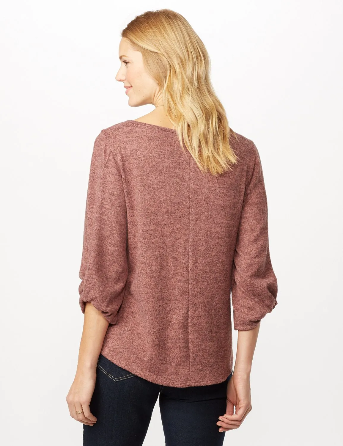 Twist Sleeve Scoop Neck Hacci with Shirttail