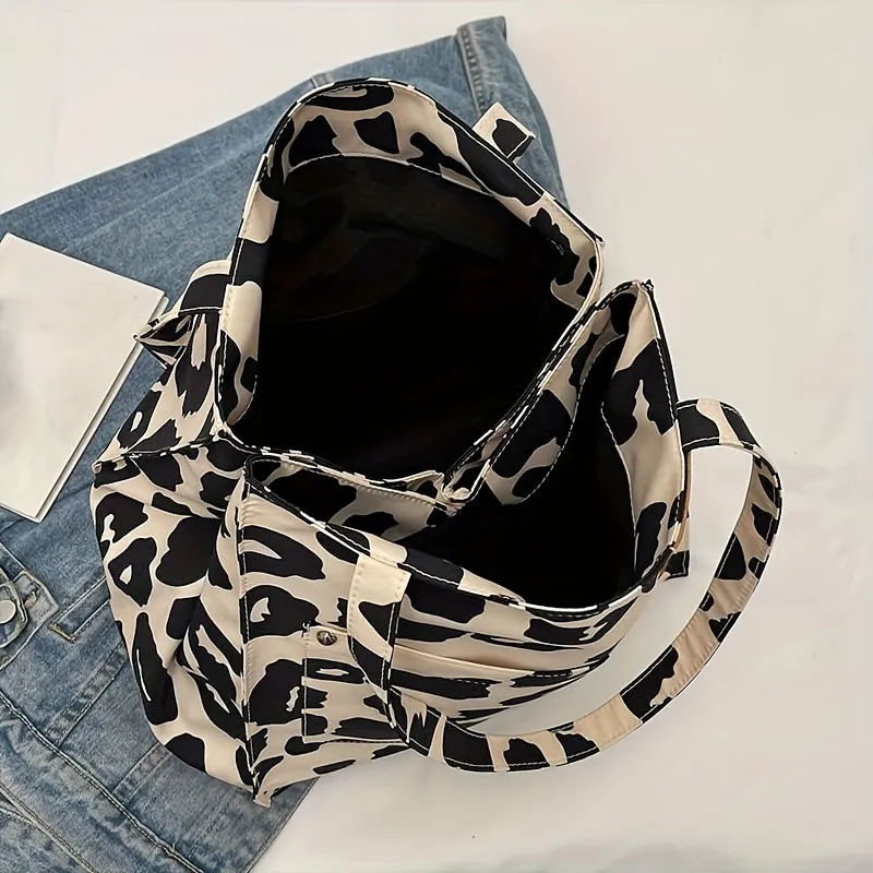 Uakiss Chic Leopard Print Tote Bag for Women - Spacious & Lightweight Oxford Fabric Shoulder Handbag with Phone Pocket, Perfect for Everyday Use