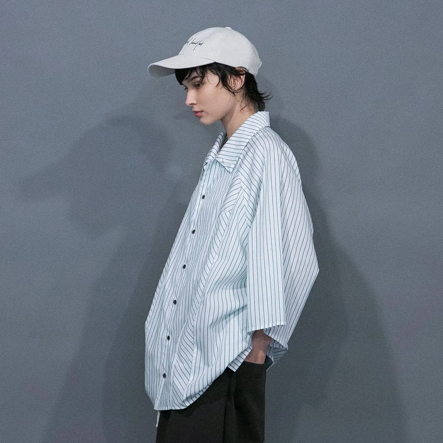 WM09-SH251091 POPLIN STRIPE RAGLAN SHORT SLEEVE SHIRT