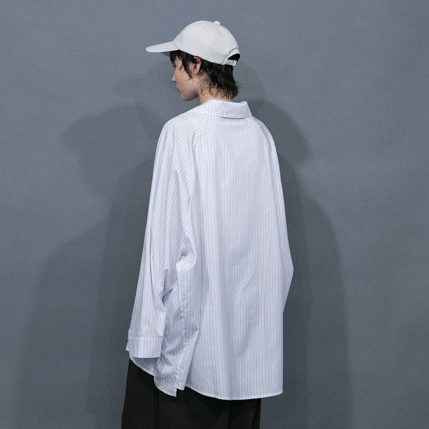 WM09-SH251092 POPLIN STRIPE RAGLAN OVERSIZE SHIRT
