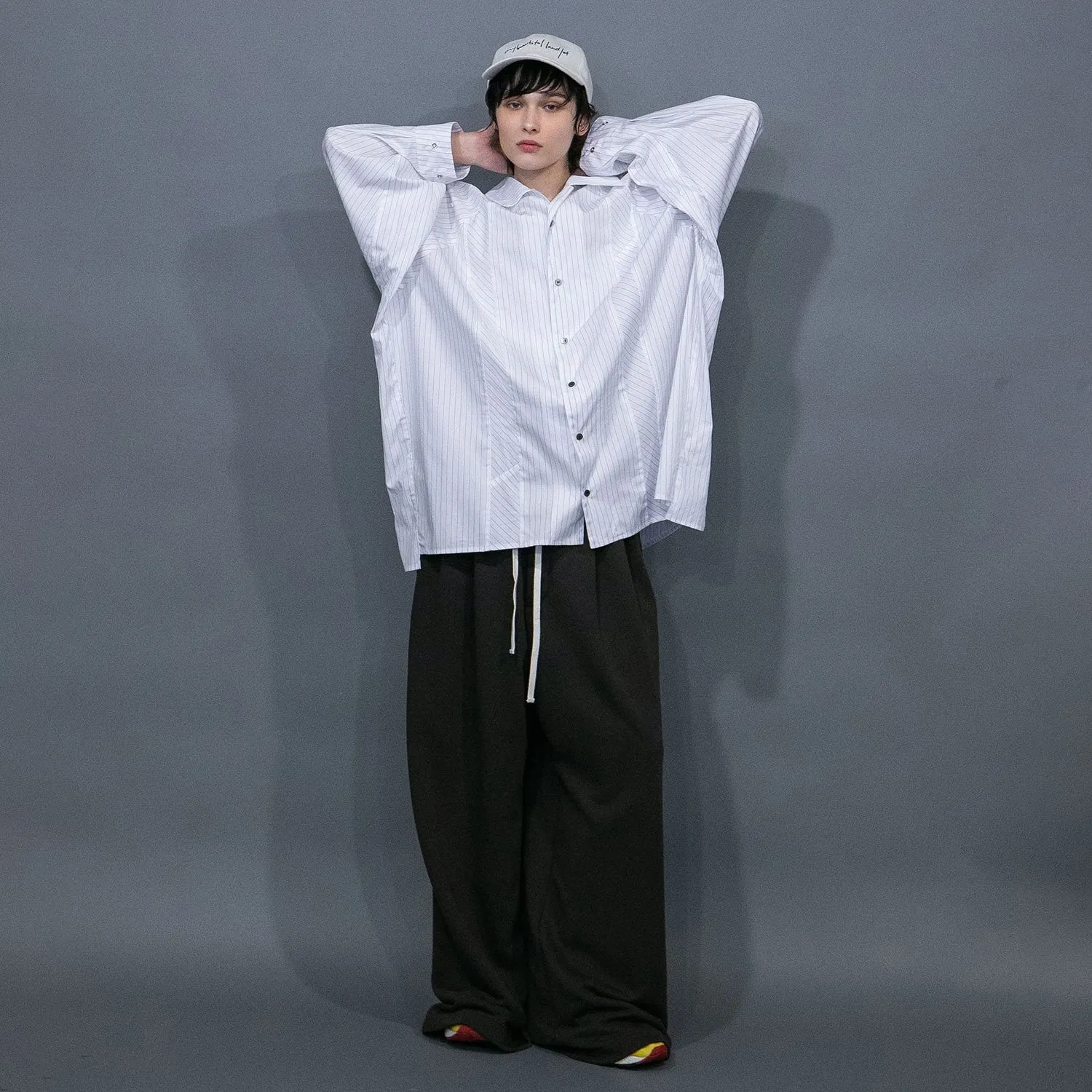 WM09-SH251092 POPLIN STRIPE RAGLAN OVERSIZE SHIRT