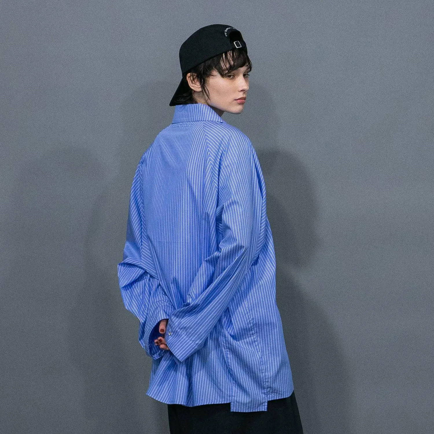 WM09-SH251092 POPLIN STRIPE RAGLAN OVERSIZE SHIRT